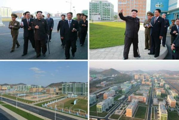 報道說，金正恩詳細聽取了住宅區建設情況，環繞公寓樓、學校、醫院等建筑視察并表示滿意。他說，這些建筑引人注目，景致極佳。（來源：朝鮮勞動新聞）