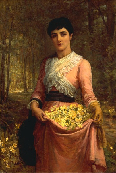 埃德溫·朗，《我們英格蘭帝國(guó)的女兒：櫻草花》（1887），布面油畫。（來自英國(guó)藝術(shù)中心）