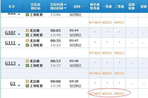 提速后的“復(fù)興號(hào)”票價(jià)與其他高鐵列車相同，提速未提價(jià)。截圖來(lái)自12306官網(wǎng)