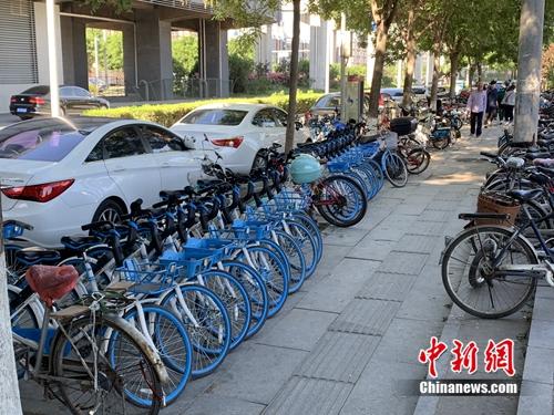 北京某郊區(qū)地鐵口的共享單車(chē)。<a target='_blank' href='http://www.chinanews.com/' >中新網(wǎng)</a> 吳濤 攝